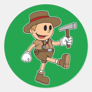 Retro-Cartoon-Geologe (Farbe) Runder Aufkleber
