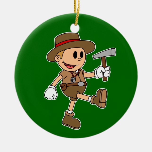 Retro Cartoon Geologist (Farbe) Keramik Ornament (Vorne)