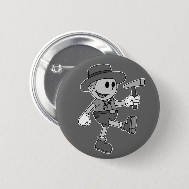 Retro Cartoon Geologist (schwarz und weiß) Button (Vorne & Hinten)