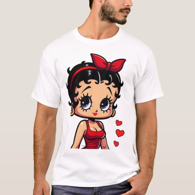 Retro Cartoon Girl in Red Dress T-Shirt (Vorderseite)
