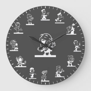 Retro-Cartoon-Personen-Themenweiße große Uhr