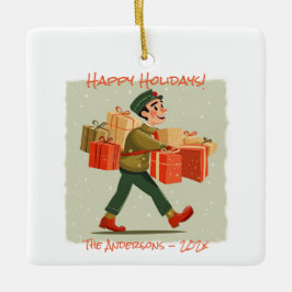 Retro Cartoon Postman Holiday Keramikornament