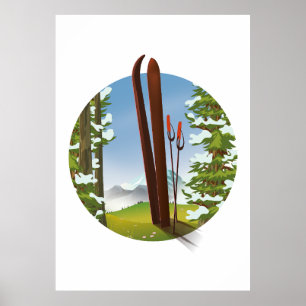 Retro-Cartoon-Ski-Reiselogo Poster
