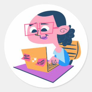 Retro-Cartoon-Sticker Laptop-Examensvorbereitung L Runder Aufkleber