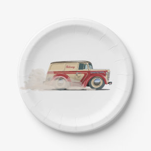 Retro-Cartoons-Lieferwagen Pappteller