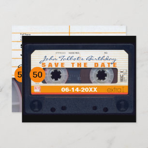 Retro Cassette 50. Geburtstag Save the Date P2 Einladungspostkarte