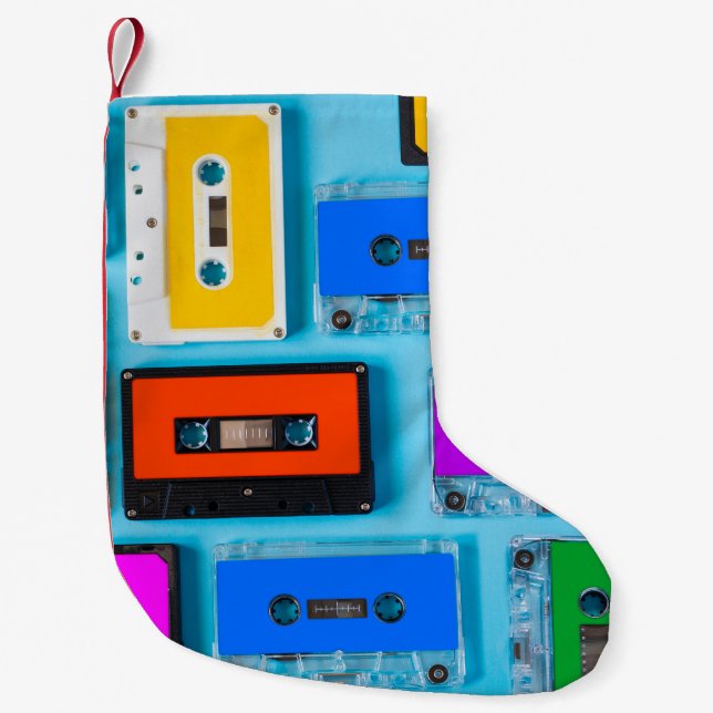 Retro Cassette: Blue Background Collection Kleiner Weihnachtsstrumpf (Vorderseite)