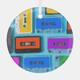 Retro Cassette: Blue Background Collection Ornament Aus Glas