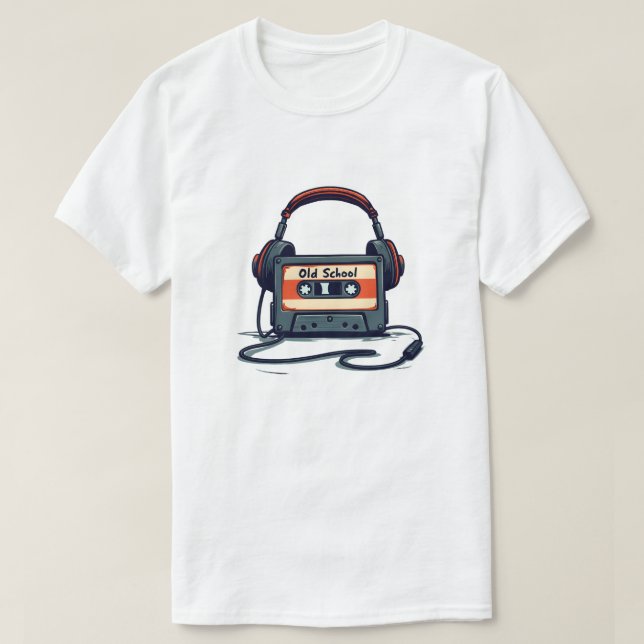 Retro Cassette Player mit Kopfhörern T-Shirt (Design vorne)