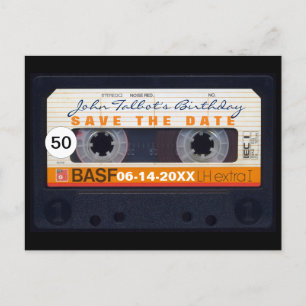 Retro Cassette Tape 50. Geburtstag Save the Date P Ankündigungspostkarte