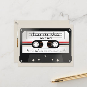 Retro Cassette Tape Beige Gray 90er Save the Date Ankündigungspostkarte