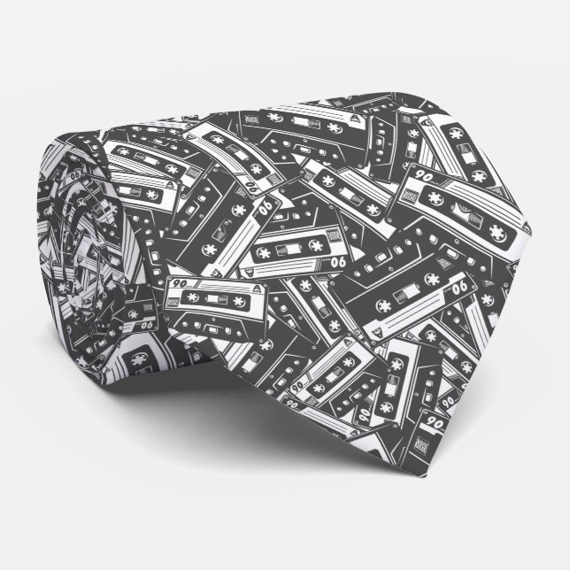 Retro Cassette Tape Muster Neck Tie Krawatte (Gerollt)
