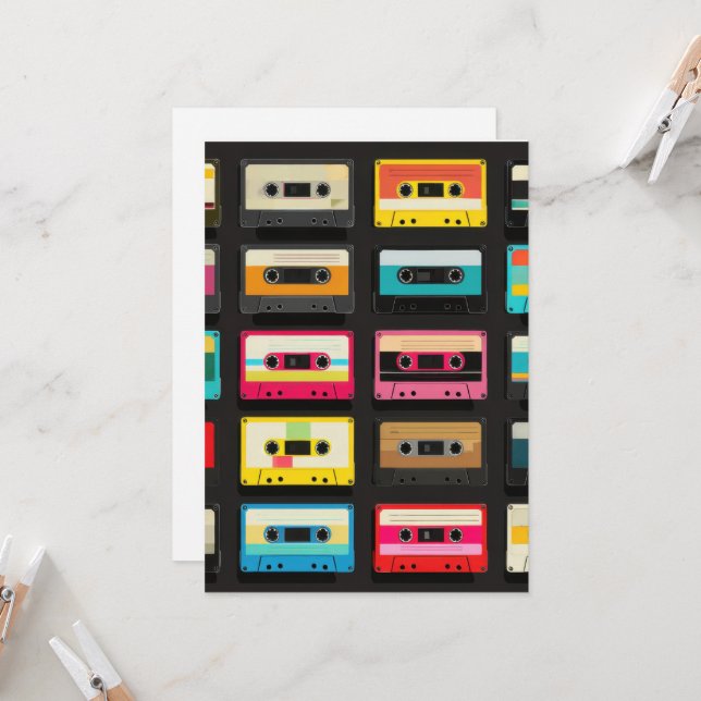 Retro Cassette Tape Pattern – Vintage Music  Karte (Vorderseite/Rückseite Beispiel)