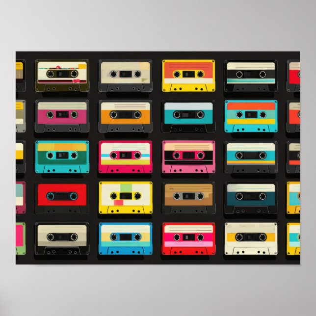 Retro Cassette Tape Pattern – Vintage Music  Poster (Vorne)