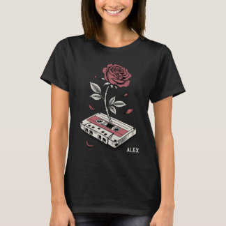 Retro Cassette Tape Rose Personalized Name T-Shirt