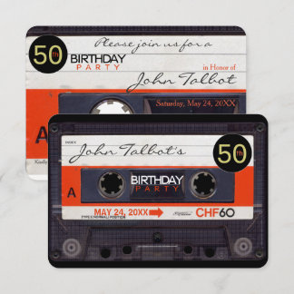 Retro Cassette Tape S 50. Geburtstagsparty Inv Einladung