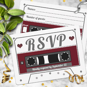 Retro Cassette Tape Wine Red Wedding RSVP Card Einladung