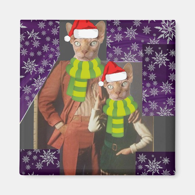 RETRO CAT 1970ER FUNNY CHRISTMAS MAGNET (Vorne)