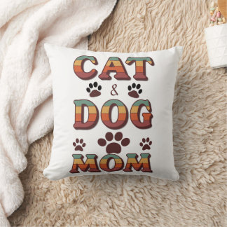 Retro Cat and Dog Mom Throw Pillow Kissen