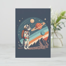Retro Cat Astronaut Cosmic Space Illustration Feiertagskarte