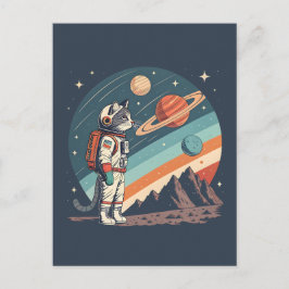 Retro Cat Astronaut Cosmic Space Illustration Feiertagspostkarte