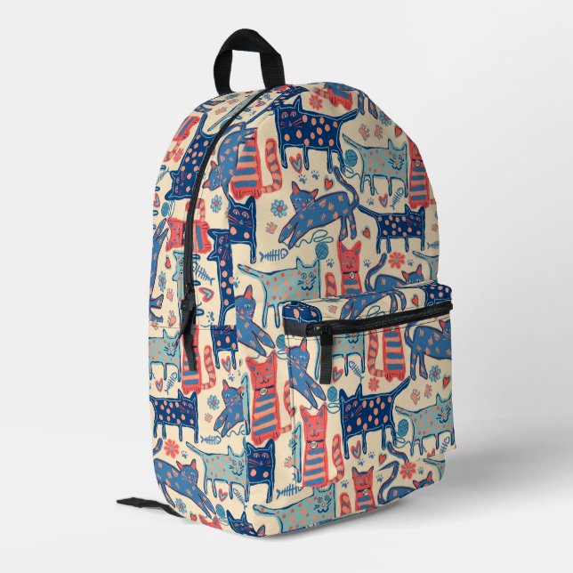 Retro Cat Backpack Bedruckter Rucksack (Rückseitige Ecke links)