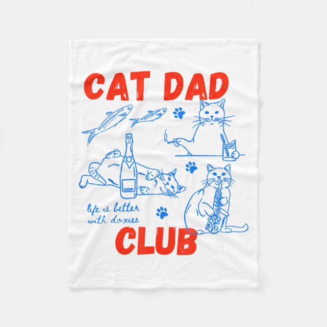 Retro Cat Dad Club Life Is Better With Cats Funny  Fleecedecke (Vorderseite)