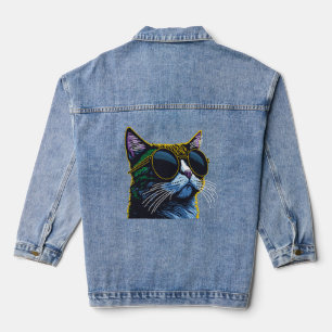 Retro Cat: Gelber Brillenkarm Jeansjacke
