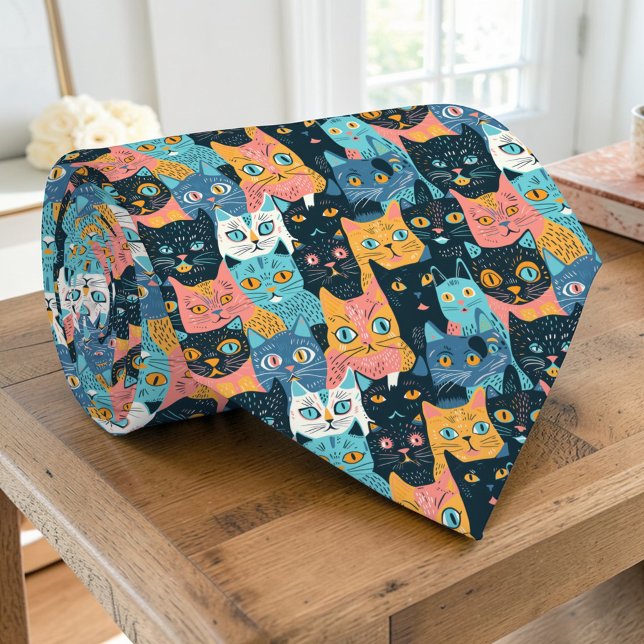 Retro Cat Graphic Custom Necktie Krawatte (Von Creator hochgeladen)