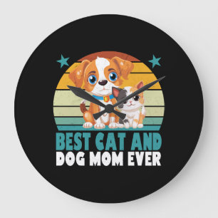Retro Cat Hund Mama Cat Mama Furmama Welpe Kitty M Große Wanduhr