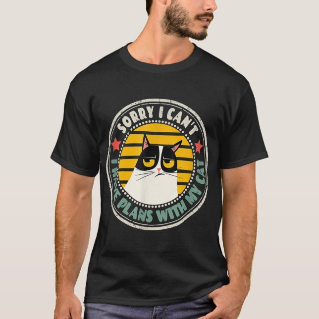 Retro Cat Ich bedauere, dass ich keine Pläne mit m T-Shirt (Vorderseite)