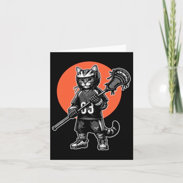 Retro Cat Lacrosse Player Vintag 90er Karte (Vorderseite)