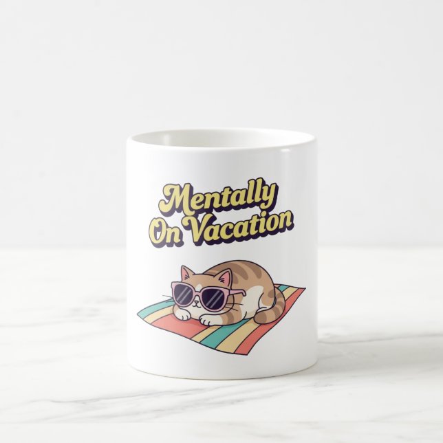Retro Cat Mentally Checked Out White Mug Kaffeetasse (Mittel)
