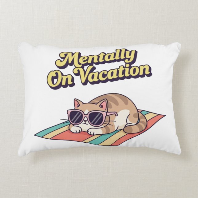 Retro Cat Mentally On Vacation Rectangular Pillow Dekokissen (Vorderseite)