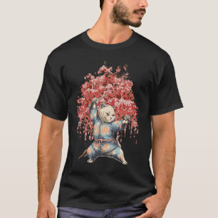 Retro Cat Ninja hinter japanischem Sakura tree 1 T-Shirt