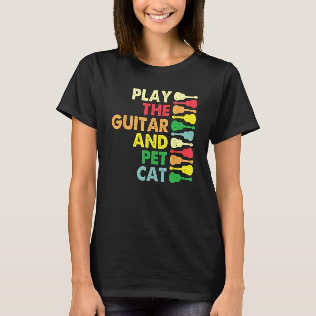 Retro Cat Owner Guitar Player Sprichwort Gitarrist T-Shirt (Vorderseite)