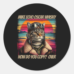 Retro Cat Pilot Mike Echo Oscar Whisky M.e.w Runder Aufkleber