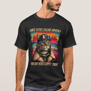 Retro Cat Pilot Mike Echo Oscar Whisky M.e.w T-Shirt