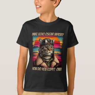 Retro Cat Pilot Mike Echo Oscar Whisky M.e.w T-Shirt