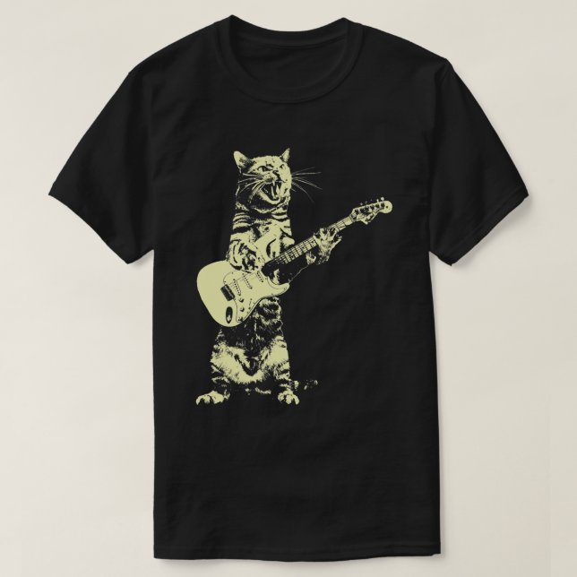 Retro Cat Playing Bass Gitarre Cat Gitarre Musik T-Shirt (Design vorne)