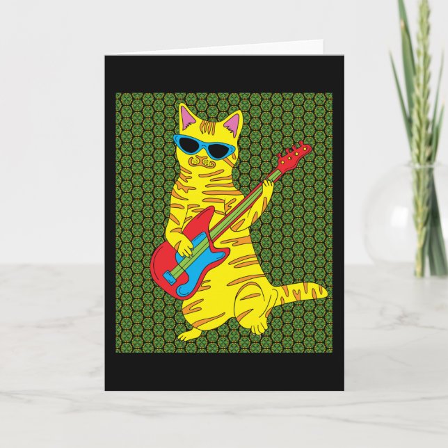 Retro Cat Playing Gitarre Karte (Vorderseite)