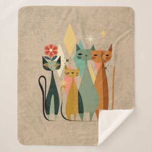 Retro Cat Sherpa Blanket, Retro Sherpadecke