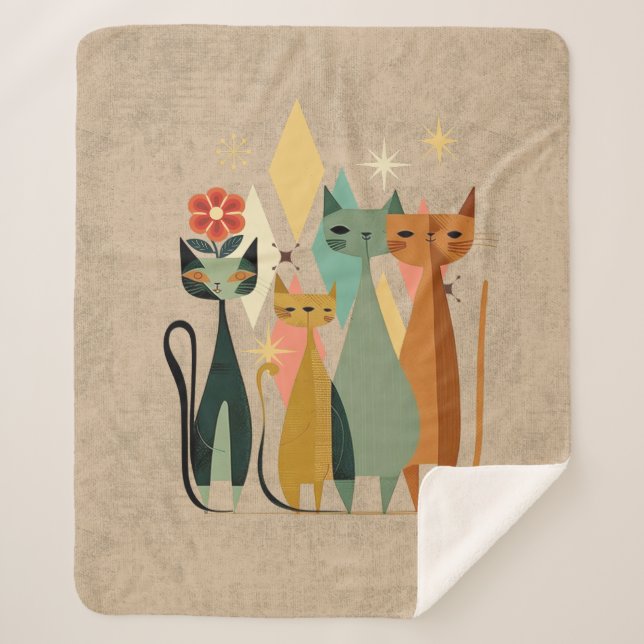 Retro Cat Sherpa Blanket, Retro Sherpadecke (Vorderseite)