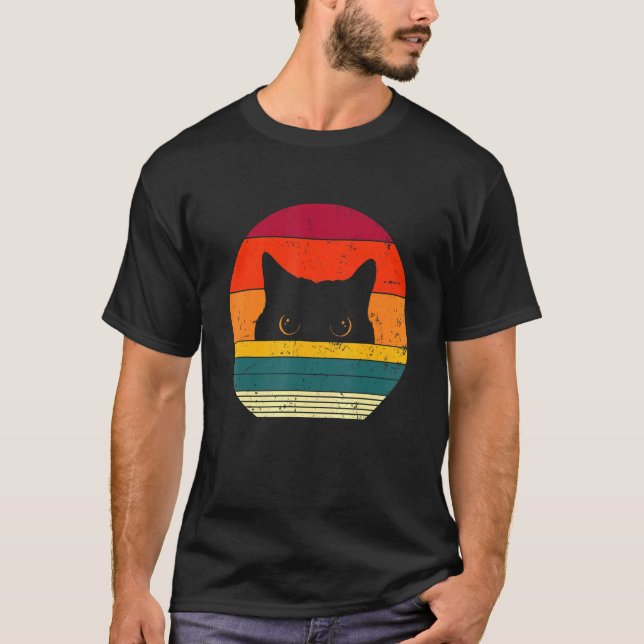 Retro Cat Shirt, Vintager Schwarzkatzenliebhaber T-Shirt (Vorderseite)