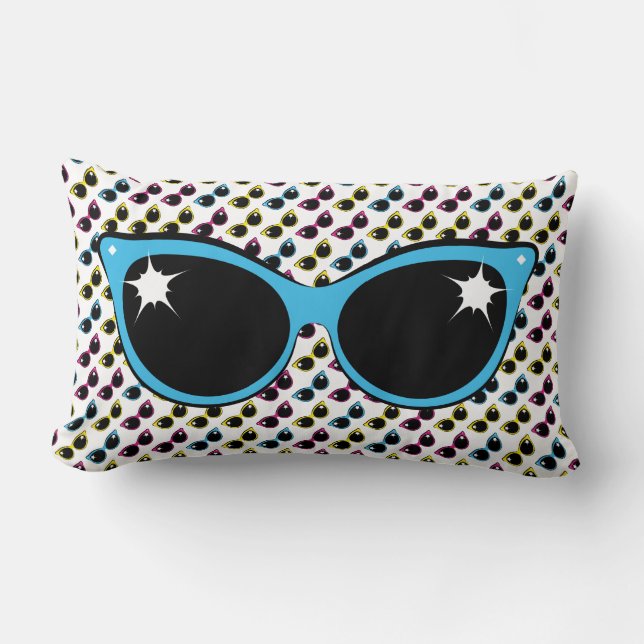 Retro Cat Sonnenbrille Muster mit Blau Lendenkissen (Vorderseite)