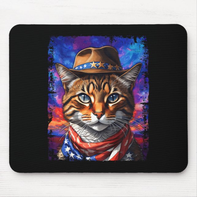 Retro Cat Usa American Flag Kitten Kitty Lover 4. Mousepad (Vorne)