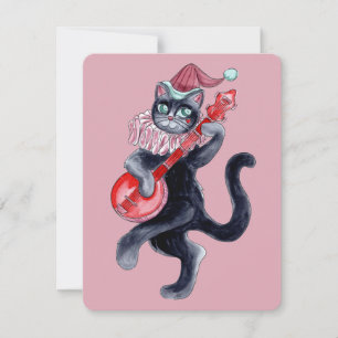 Retro Cat Watercolor Illustration Holiday Card Feiertagskarte