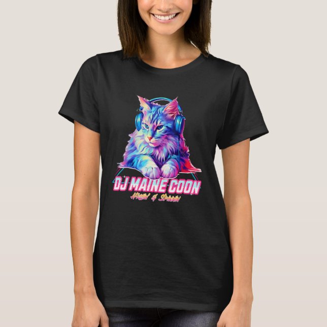 Retro Cat with Headphones  Music DJ Maine Coon Cat T-Shirt (Vorderseite)