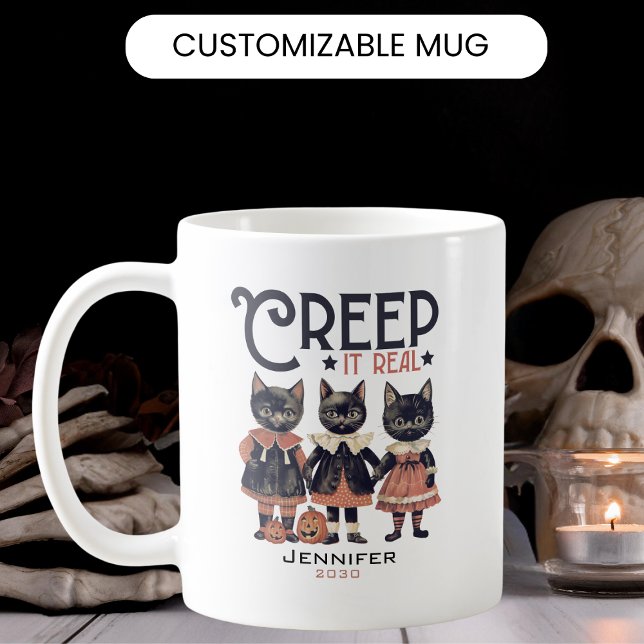 Retro Cats Creep It Real Halloween Kaffeetasse (Von Creator hochgeladen)