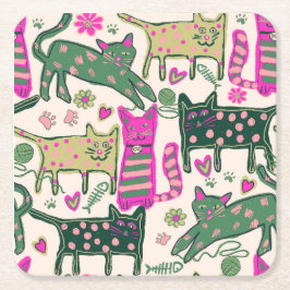 Retro Cats Design Rechteckiger Pappuntersetzer